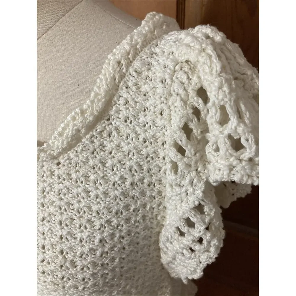 By Anthropologie Crochet Ruffle Top Shirt Sz XLP New Cream Boho Cottage $118‎